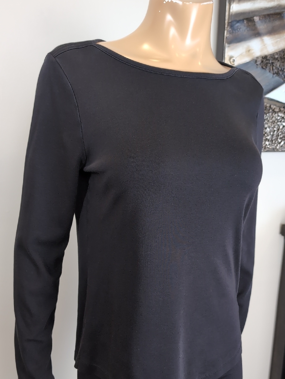LL Bean Womens Supima Cotton Tee Long Sleeve Boat Neck Tshirt Black Size Medium - Picture 3 of 10